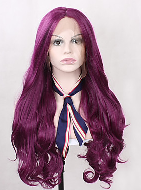 深紫色 前蕾丝化纤假发 外贸假发