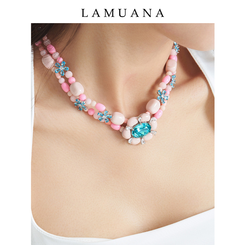 LAMUANA24年新法式棉花糖小众高级天然石串珠项链彩色choker58777