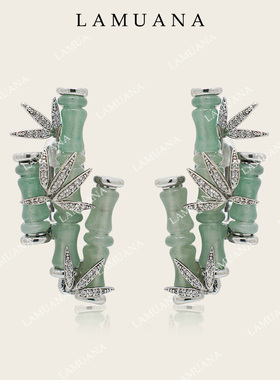 LAMUANA青竹耳夹小众设计感复古耳环新中式耳饰银色竹子女72391
