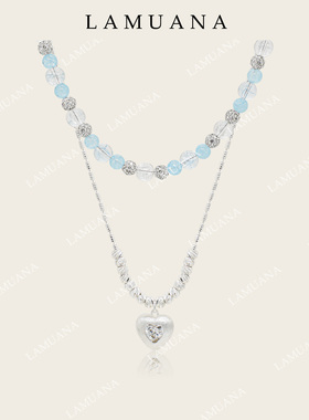 LAMUANA海蓝琉璃爱心串珠叠戴小众设计感夏日多层颈链84066