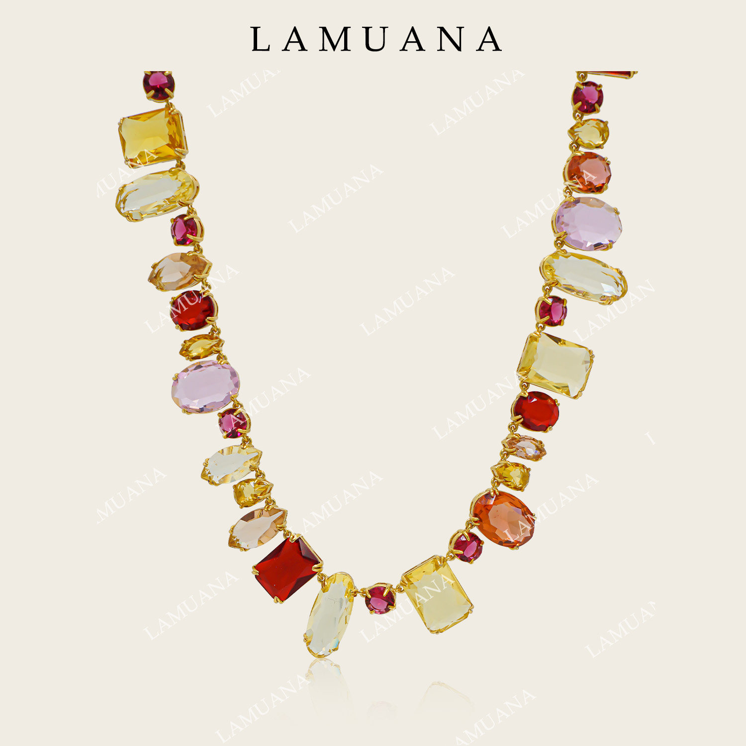 LAMUANA橙子方糖项链小众设计感复古金色彩钻颈链锁骨链百搭85636