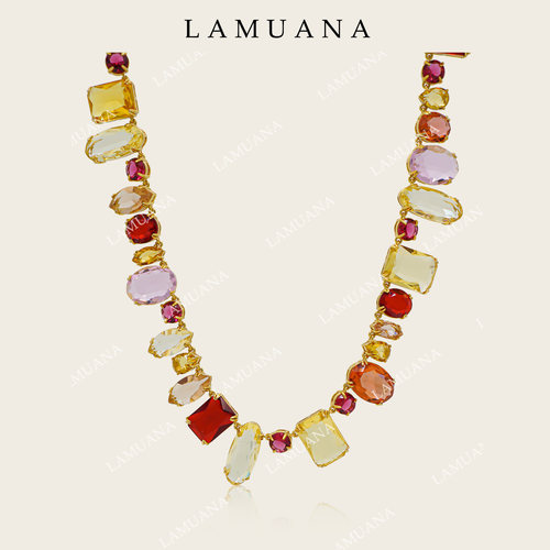 LAMUANA橙子方糖项链小众设计感复古金色彩钻颈链锁骨链百搭85636