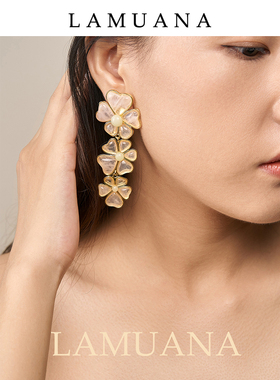 LAMUANA粉色花朵耳环粉水晶耳钉小众高级耳饰53499