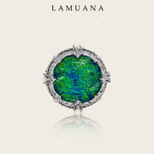 LAMUANA皇冠欧泊戒指｜人工蓝欧泊石浓烈火彩荧蓝欧泊戒指17610