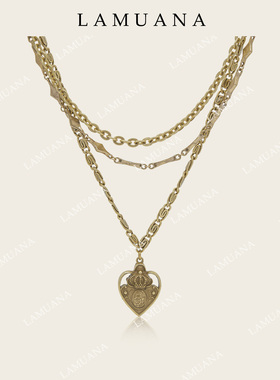 LAMUANA维多利亚雕花心坠项链小众设计感复古vintage风多层91279