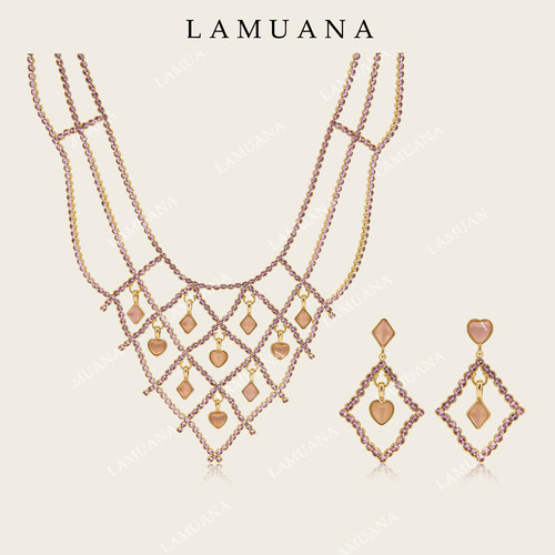 LAMUANA猫眼桃心网格项链复古小众中古风原创设计感流苏颈链19355