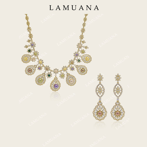 LAMUANA巴洛克珍珠花园｜重工奢华复古彩色珍珠项链颈链耳钉13438