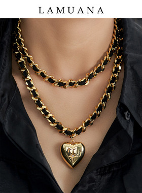 LAMUANA黑丝绒爱心项链多层项链叠戴复古颈链金色夸张短款60619