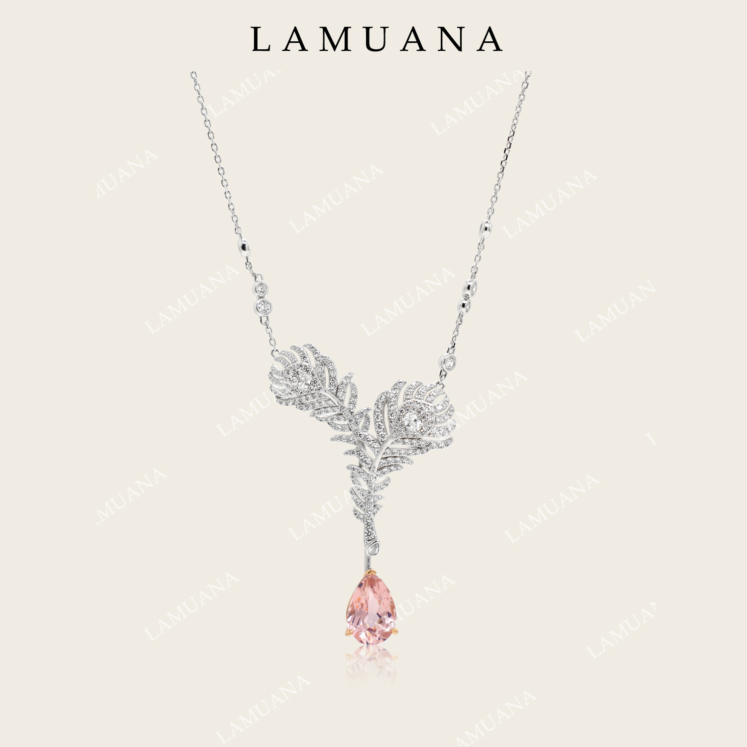 LAMUANA天使翅膀项链人工摩根粉钻颈链小众高级感轻奢S925银85049