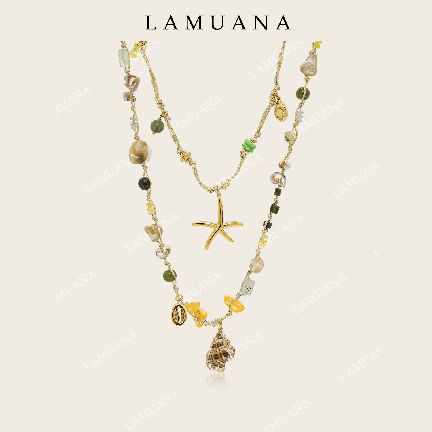 LAMUANA橄榄绿编绳贝壳串珠项链颈链叠戴小众设计夏日度假天然石图片