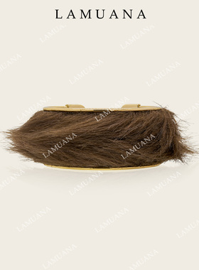 LAMUANA狂野棕色毛绒套装小众设计感复古vintage风毛毛手镯90760