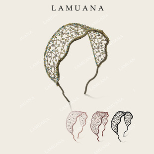 LAMUANA蕾丝手工编织人工水晶宽边发箍小众高级设计复古发饰