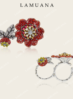 LAMUANA VINTAGE风复古双环红花戒指重工法式复古感夸张花朵21648