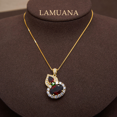 LAMUANA【轻奢彩宝】红宝石葫芦天然红石榴S925厚镀金项链95635