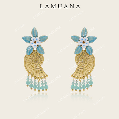 LAMUANA蓝海螺语复古原创夸张度假风海螺耳钉耳饰耳环礼物87043