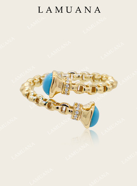 LAMUANA意大利轻奢复古戒指人工绿松小众高级轻珠宝感S925银85001