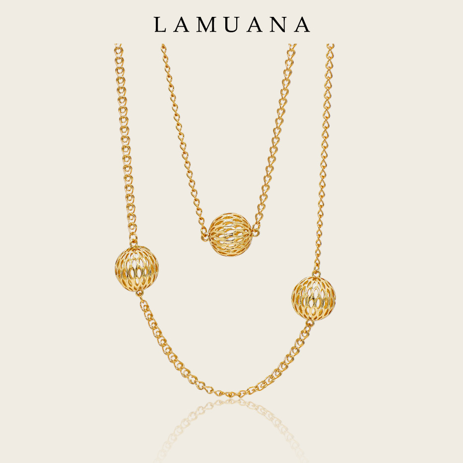 LAMUANA金丝球项链小众设计毛衣链颈链简约设计金色简68066