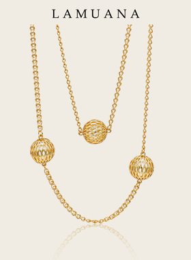 LAMUANA金丝球项链小众设计毛衣链颈链简约设计金色简68066