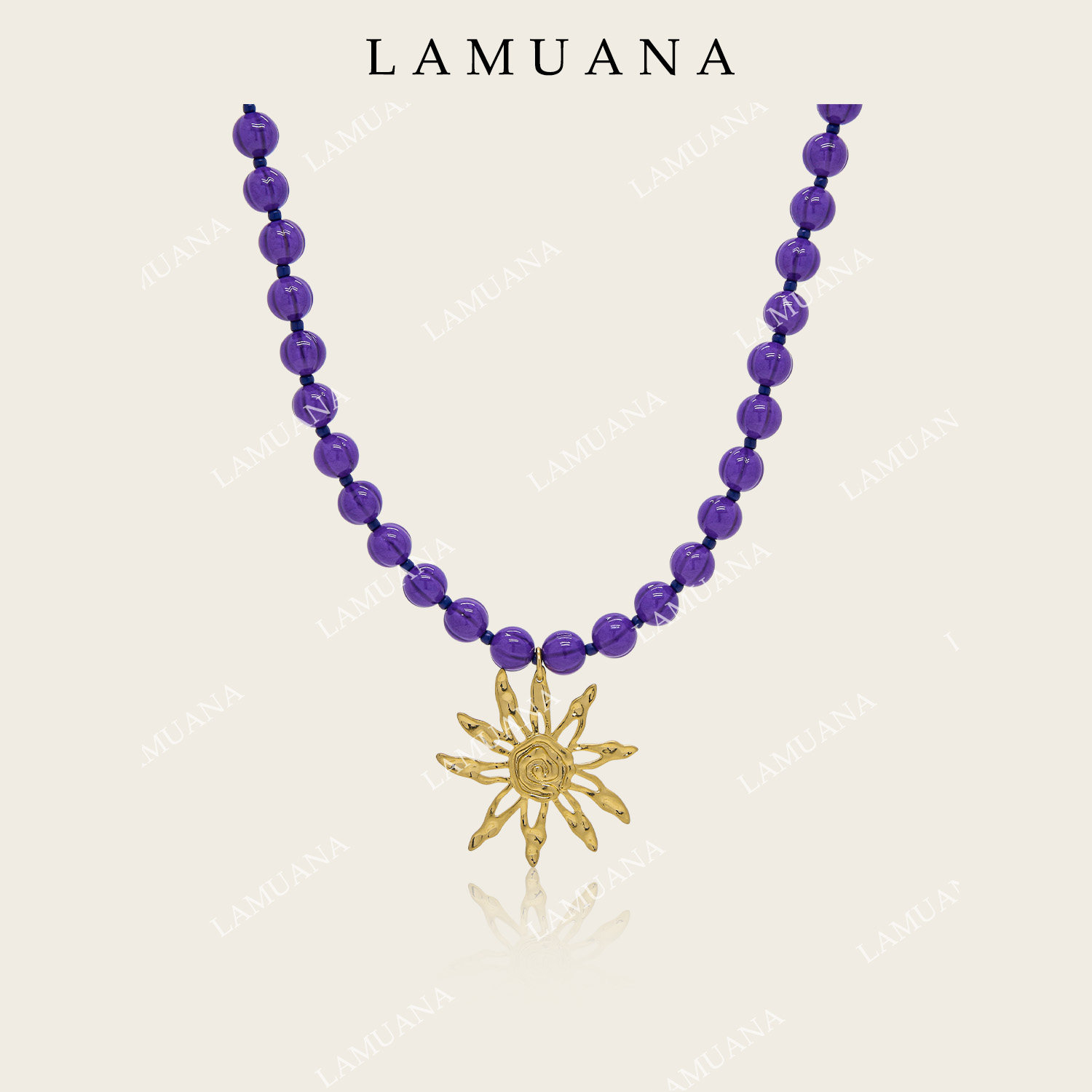 LAMUANA紫南瓜小太阳项链法式复古小众设计感紫色长款串珠95857