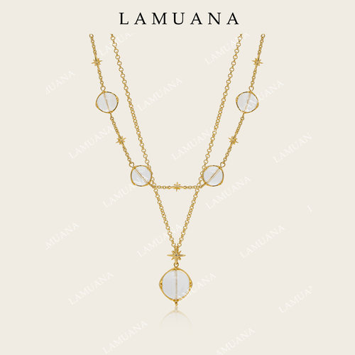 LAMUANA金色星轨水晶串珠项链法式复古设计夸张感带彩白水晶颈链