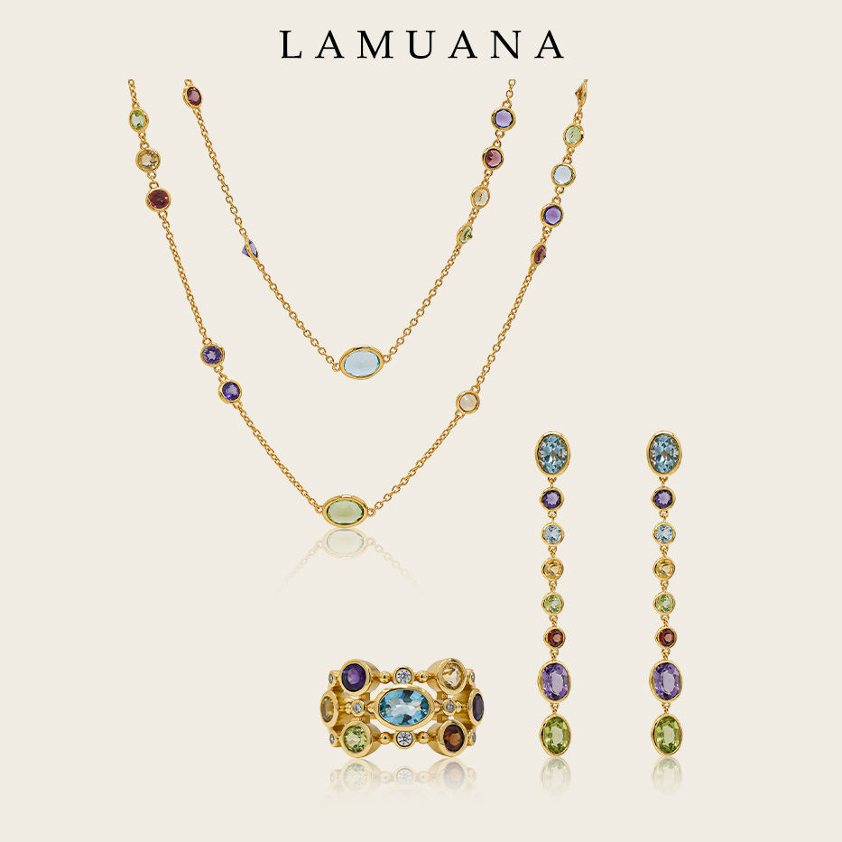 LAMUANA幻彩天然彩宝拼镶系列意大利复古设计轻奢款宝石项链颈链