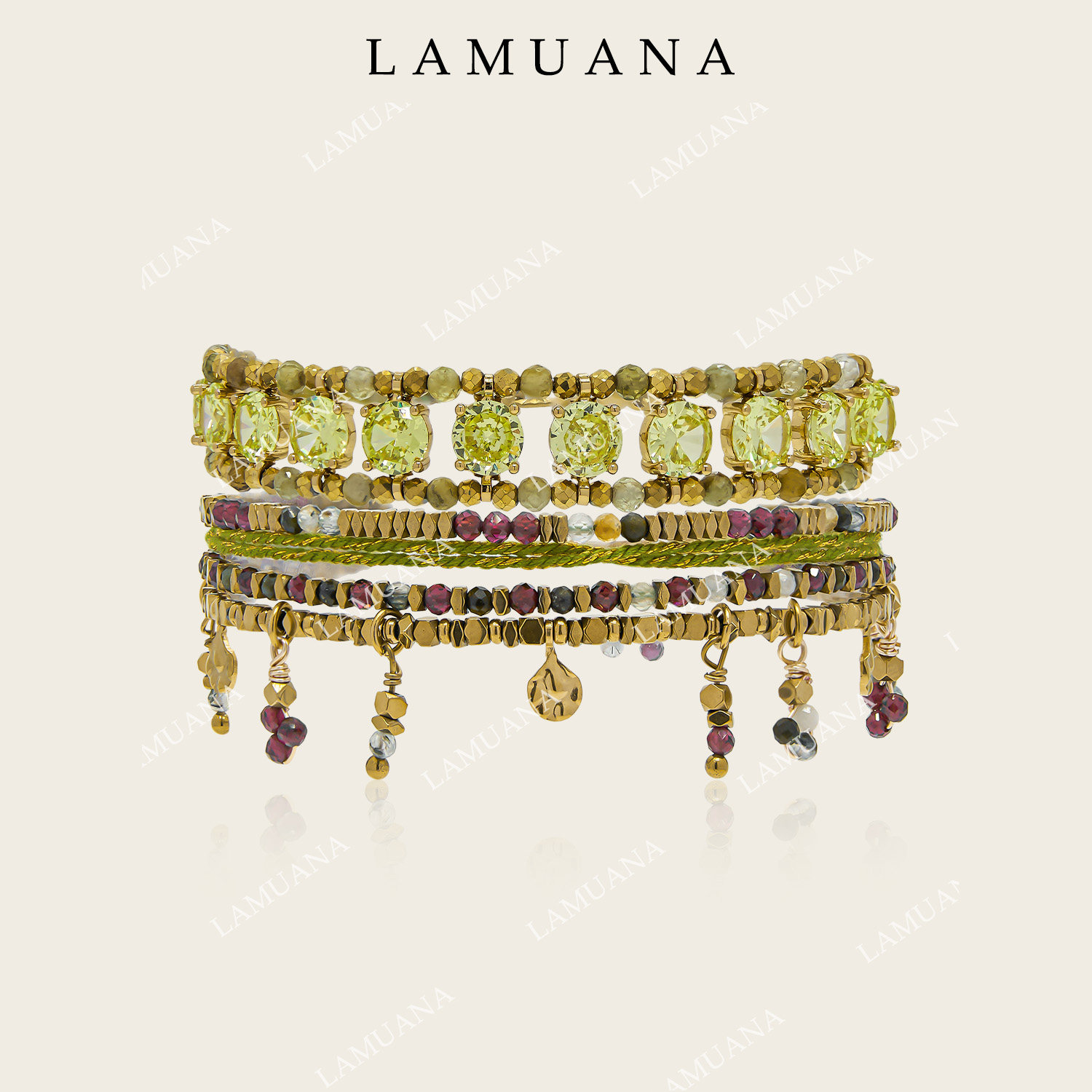 LAMUANA绿野橄榄艺术手工编织天然石绿色手链手串叠戴女礼物15234
