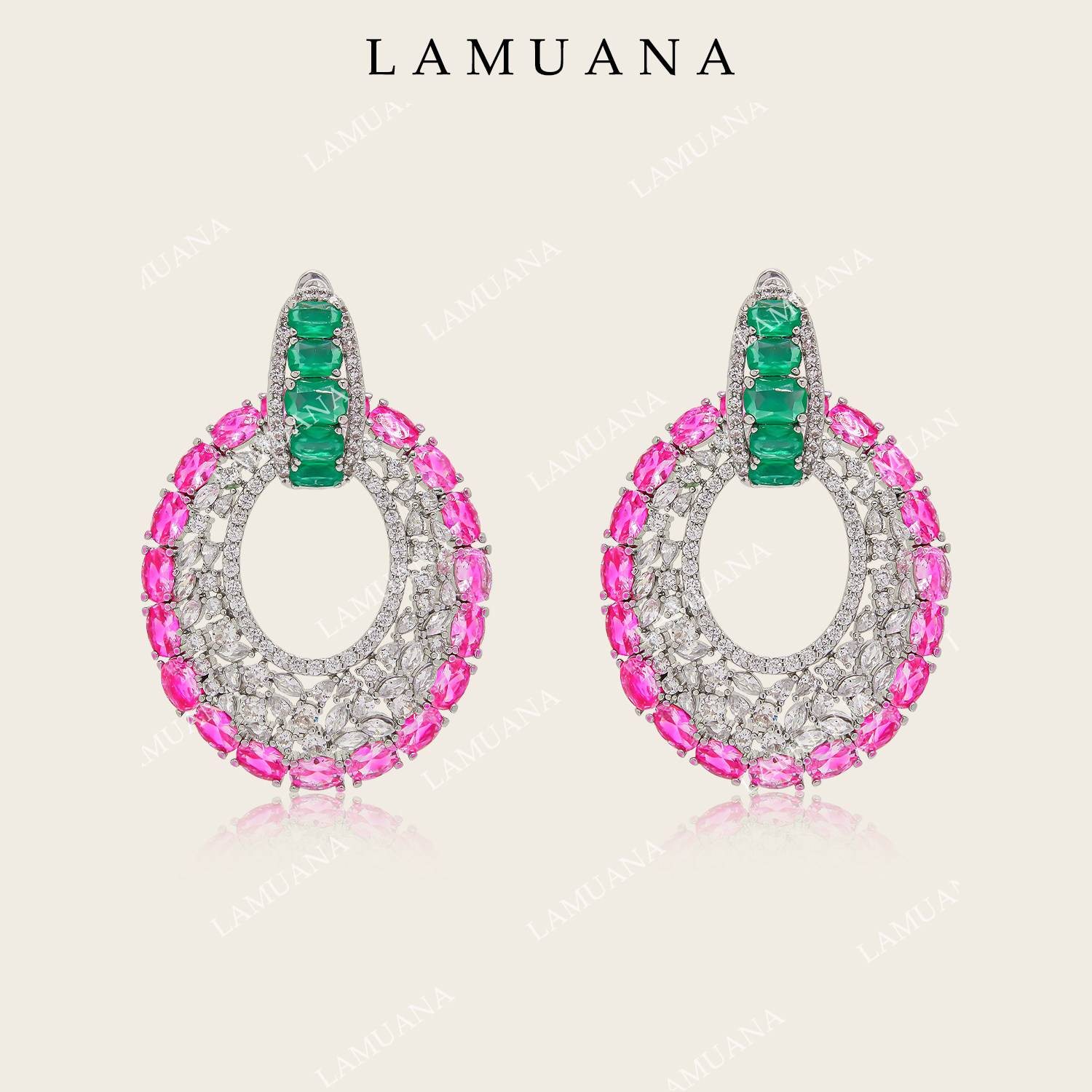 LAMUANA粉翠星河耳环粉色复古高级感大圈女夸张晚宴耳坠耳饰22126