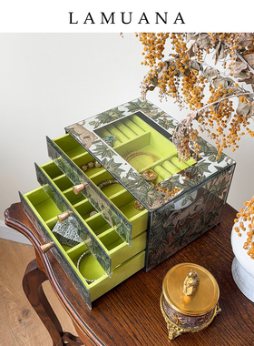 LAMUANA小灵豹首饰盒珠宝盒3层轻奢饰品盒收纳盒高密度绒布83748
