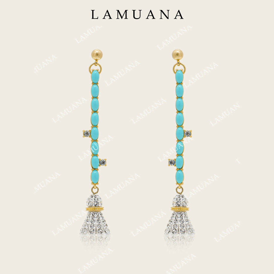 LAMUANA羽毛风铃重工耳环小众设计高级感耳钉蓝色流苏耳饰女76344