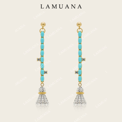 LAMUANA羽毛风铃重工耳环小众设计高级感耳钉蓝色流苏耳饰女76344
