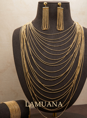 LAMUANA鎏金溢彩金色多金线项链复古毛衣链性感颈链礼服配饰礼物