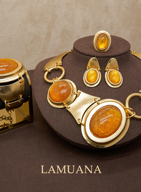 LAMUANA几何美学·橙系列小众ins风复古感夸张设计vintage风项链