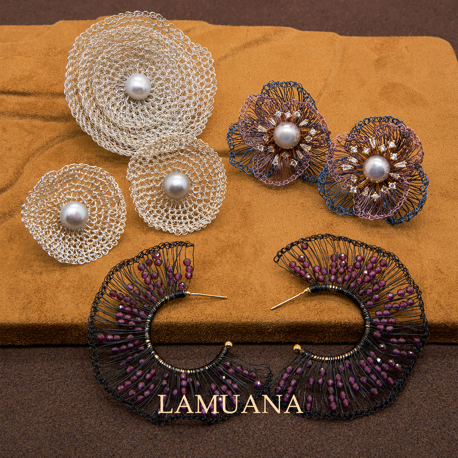 LAMUANA金属编织花系列小众设计感复古花朵夸张气质耳钉耳饰耳环