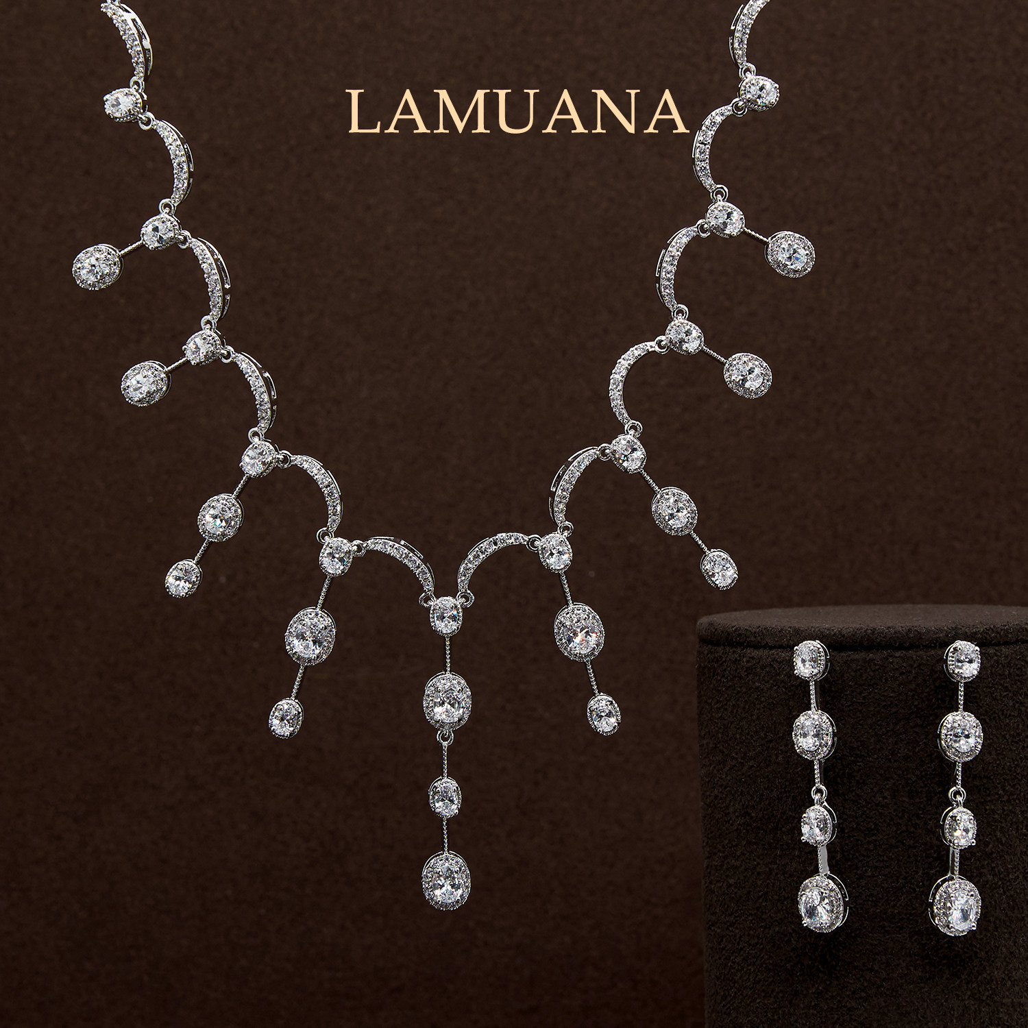 LAMUANA 光芒钻石高级珠宝设计感气质项链耳环套装精致锁骨链礼物