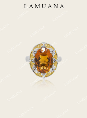 LAMUANA【轻奢彩宝】意式Artdeco稀有黄水晶戒指天然宝石礼物女