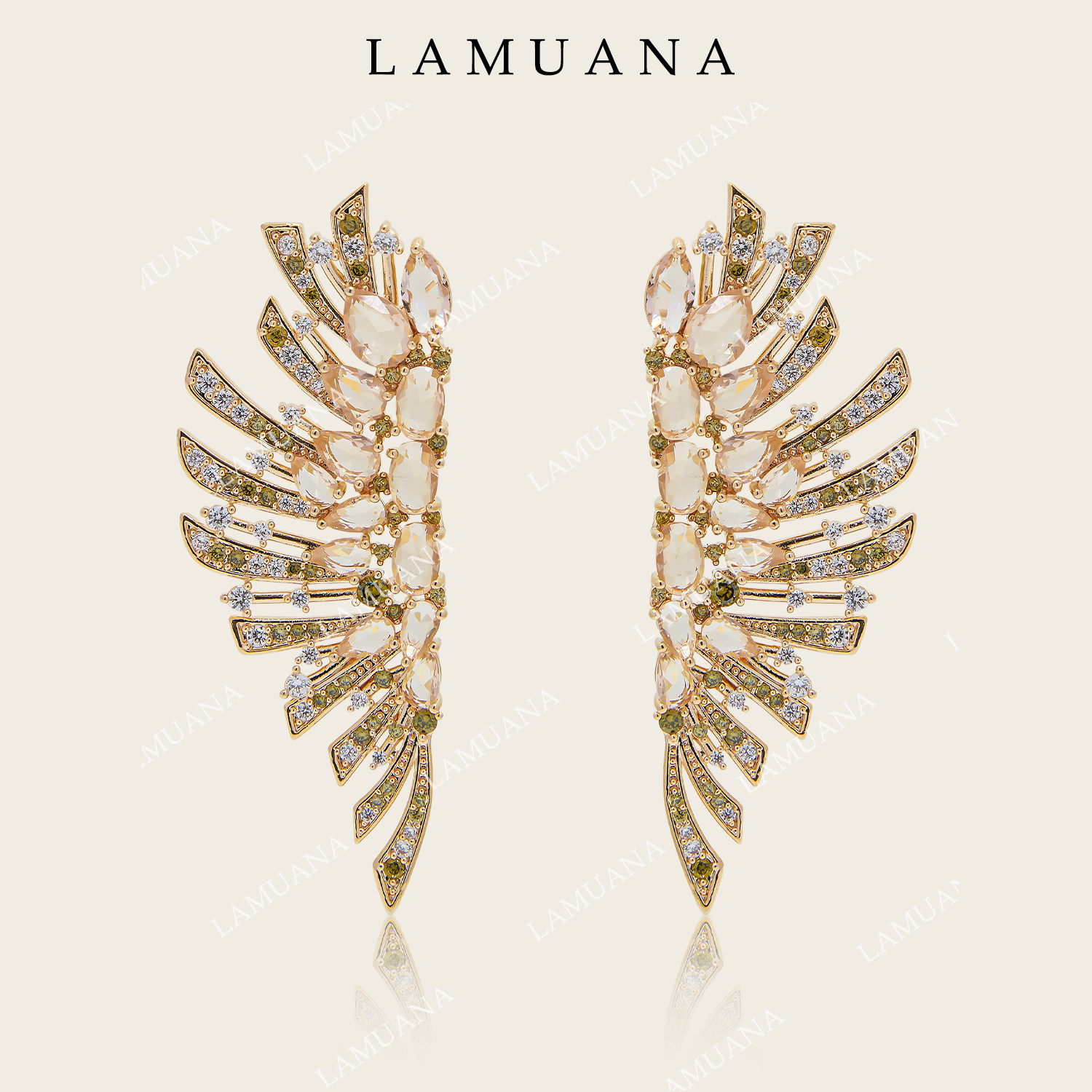 LAMUANA森林天使羽毛翅膀耳环女轻奢长款显脸小彩钻耳饰19614