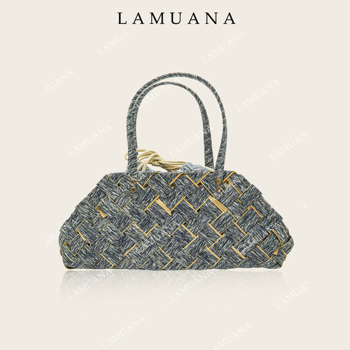 LAMUANA牛仔感编织包高级感度假手拿手提包藤编小众手工包21792
