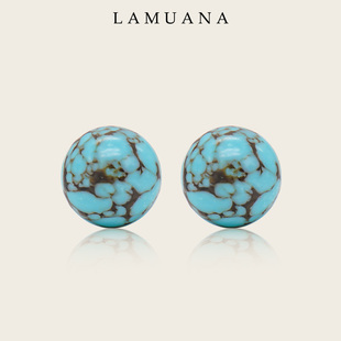 LAMUANA绿松球耳钉圆球耳环小众设计耳饰单球女近品69391