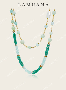 LAMUANA薄荷绿球渐变多层米珠长款项链小众设计感叠戴串珠89153