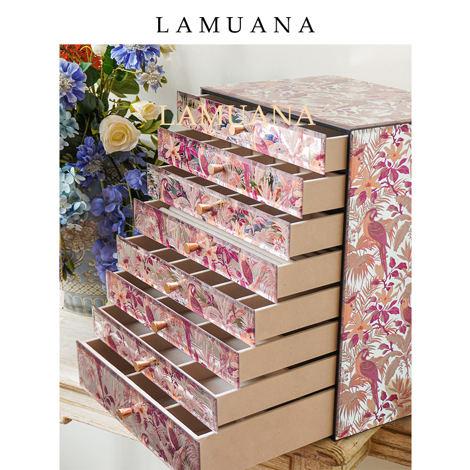 LAMUANA粉色雨林8层法式高级首饰盒大容量轻奢饰品盒收纳盒珠宝盒