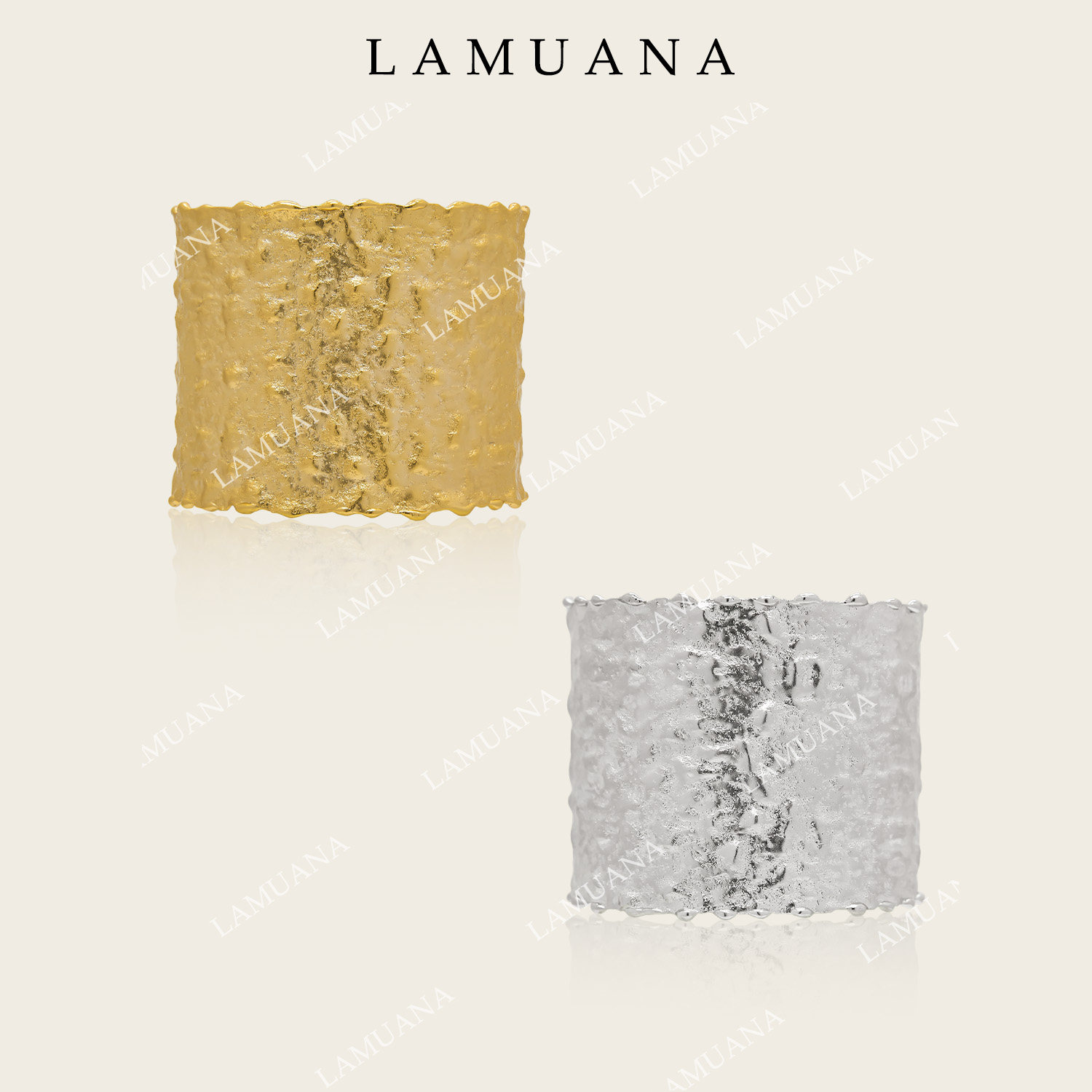 LAMUANA金银薄脆手镯法式复古夸张手工锻打金手环手链96847
