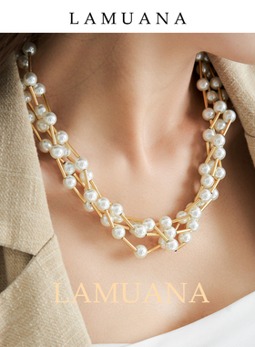 LAMUANA纽花珍珠项链小众设计多层琉璃珍珠颈链高级感首饰女55660
