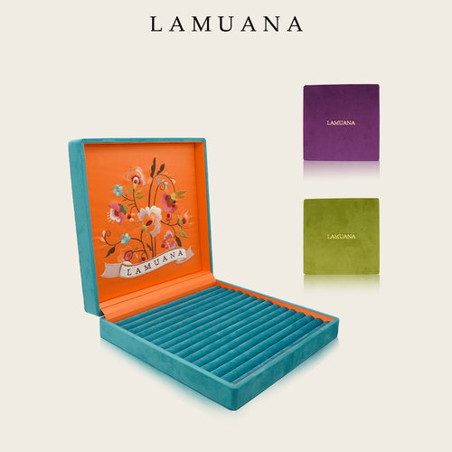 LAMUANA复古刺绣丝绒戒指饰盒原创设计高级珠宝盒大容量收纳盒新