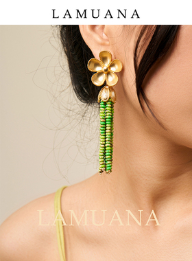 森林精灵天然石小花流苏复古耳钉两带花朵拆卸设计耳环耳饰51884