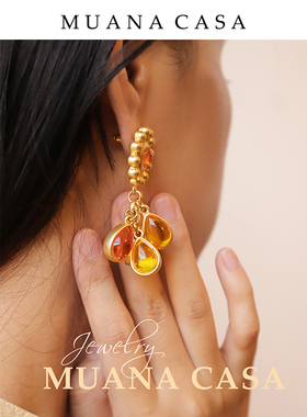 LAMUANA小桔子琉璃耳钉复古橙色耳环哑光金高级感42479