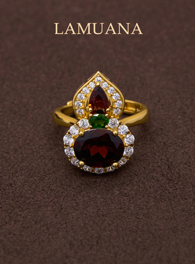LAMUANA【轻奢彩宝】红色宝石葫芦天然红石榴S925厚镀金戒指95673