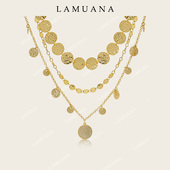 LAMUANA金圆片叠戴项链原创小众设计感颈链度假风金色choker多层
