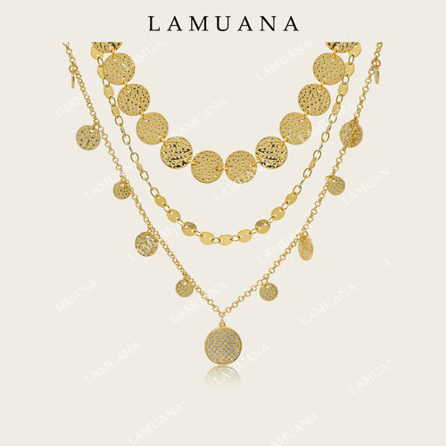LAMUANA金圆片叠戴项链原创小众设计感颈链度假风金色choker多层