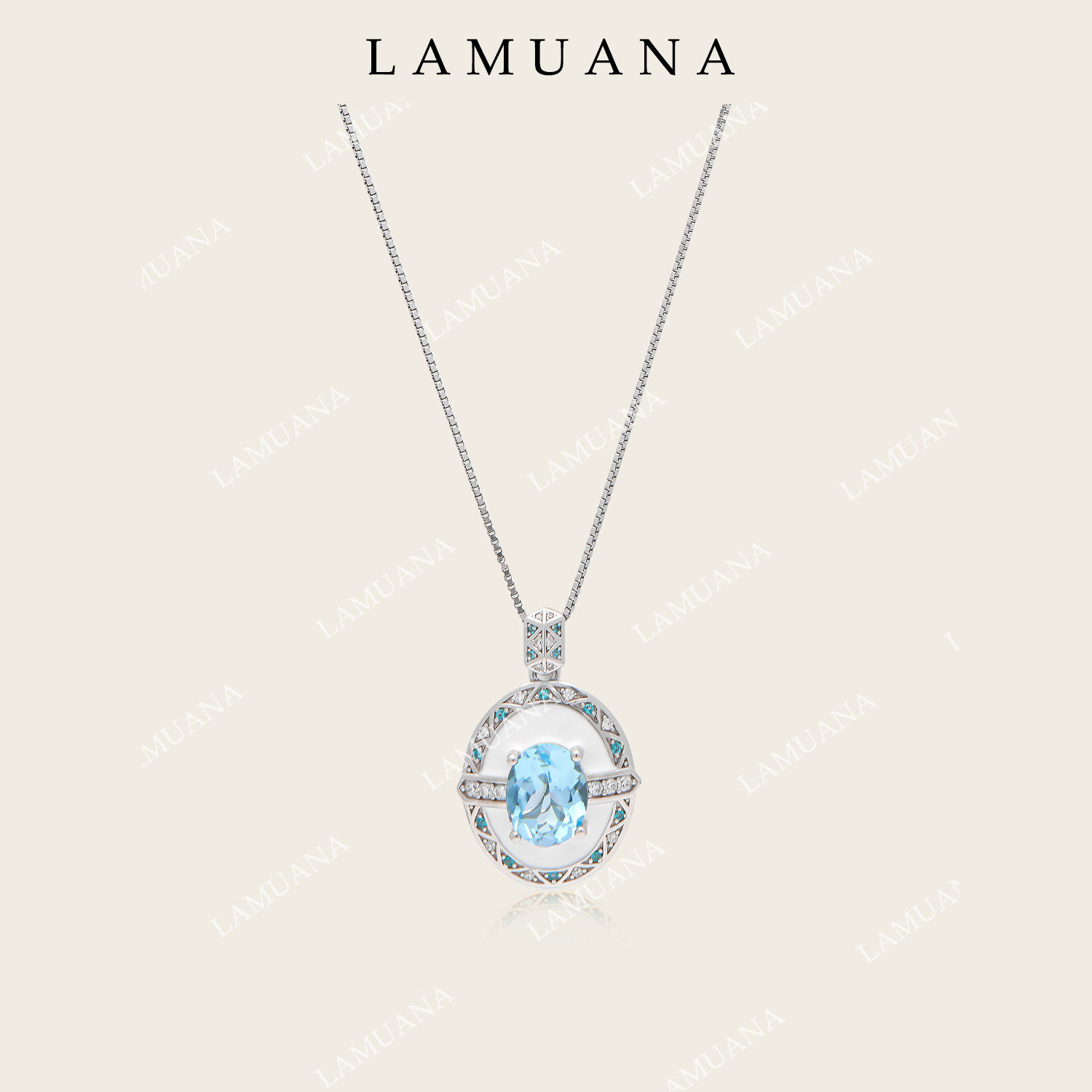 LAMUANA白珐琅花蓝托帕项链天然蓝色宝石S925银高级轻奢感86466