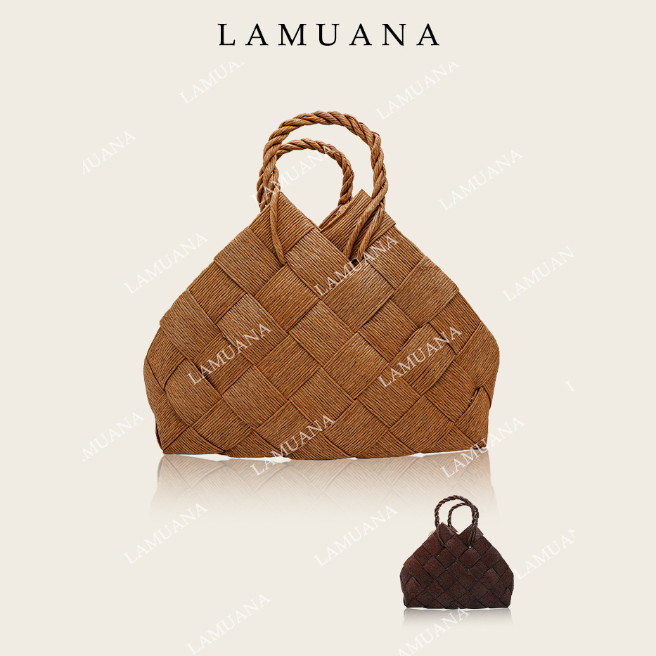 LAMUANA美拉德色纸编织包手拿包大草包度假包女69940